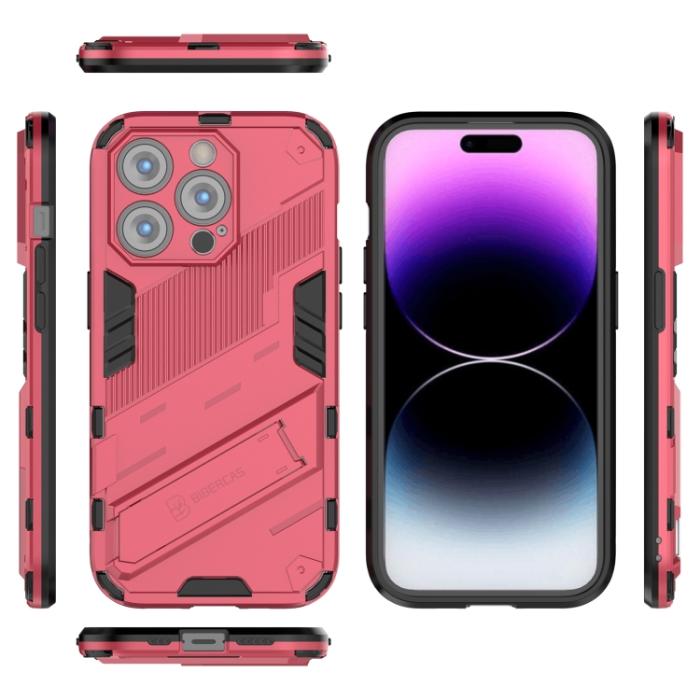 Bild 5, iPhone 14 Pro Skal Hybrid Med Kickstand Röd/Rosa