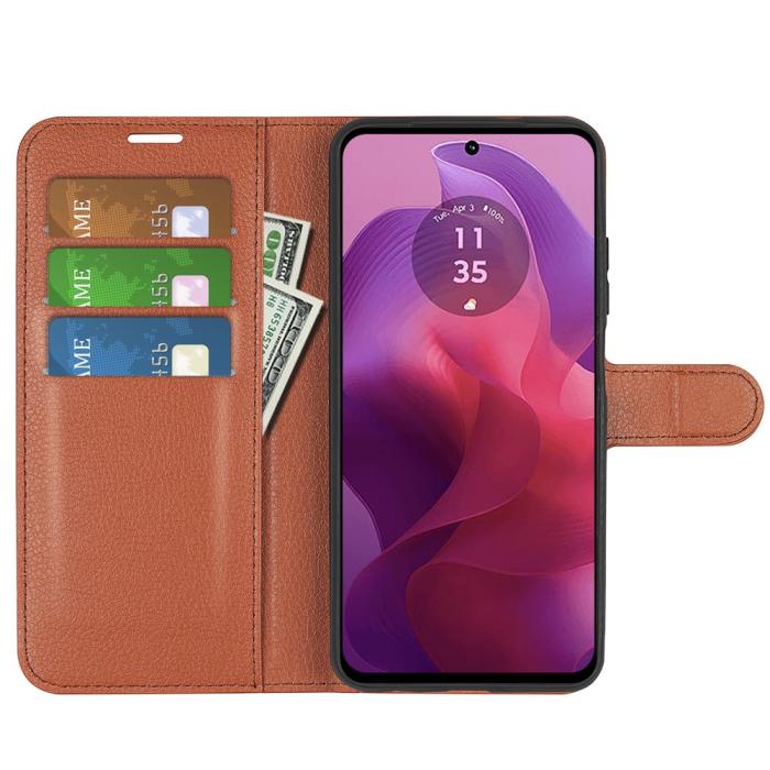 Bild 2, Motorola Moto G04 4G/G24 4G Fodral Litchi Läder Brun