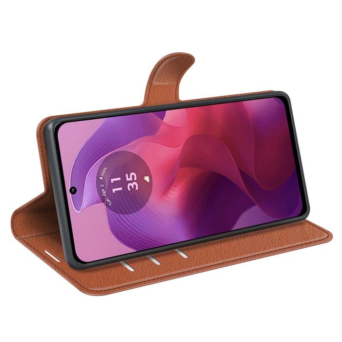 Bild 3, Motorola Moto G04 4G/G24 4G Fodral Litchi Läder Brun