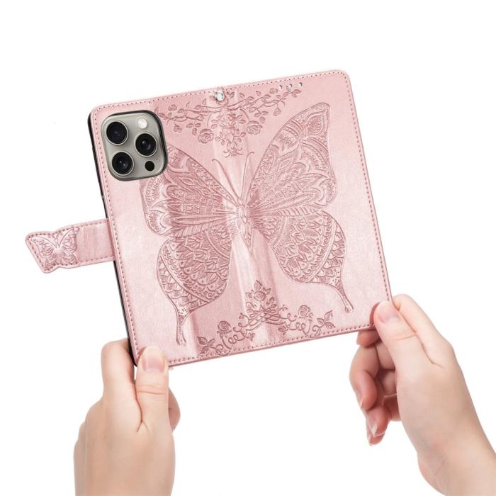 Bild 4, iPhone 16 Pro Max Fodral Med Fjäril Tryck Roséguld