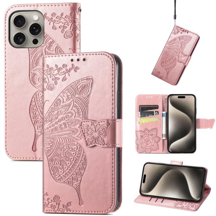 Bild 5, iPhone 16 Pro Max Fodral Med Fjäril Tryck Roséguld