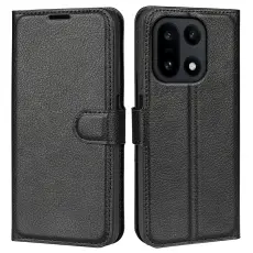 OnePlus 15 Fodral Litchi L&auml;der Svart