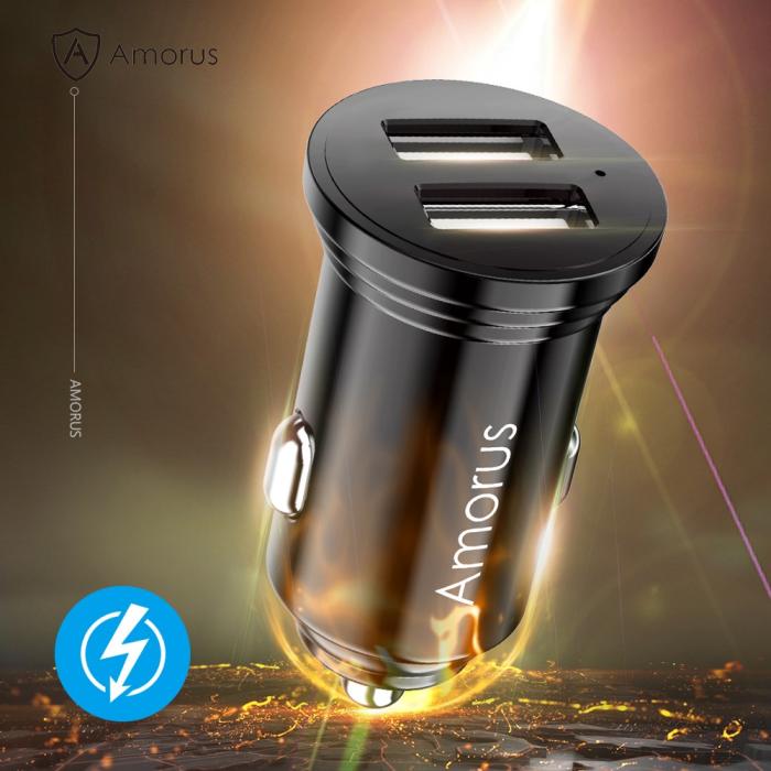 Bild 3, AMORUS Snabbladdare Dubbel-USB 3.4A - Svart