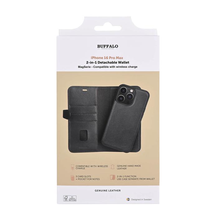 Bild 5, Buffalo iPhone 16 Pro Max Fodral MagSafe 2in1 Äkta Läder Svart