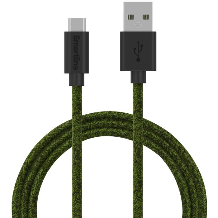 Bild 1, Smartline 2m 3A USB-C Fuzzy Laddningskabel Grön