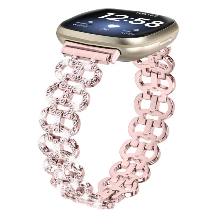 Bild 2, Fitbit Versa 4/Sense 2 Armband Metall Bling Rosa