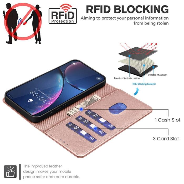 Bild 2, BINFEN Honor Magic7 Lite Fodral RFID Läder Roséguld