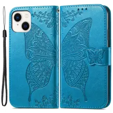 iPhone 15 Plus Fodral Med Fj&auml;ril Tryck Bl&aring;