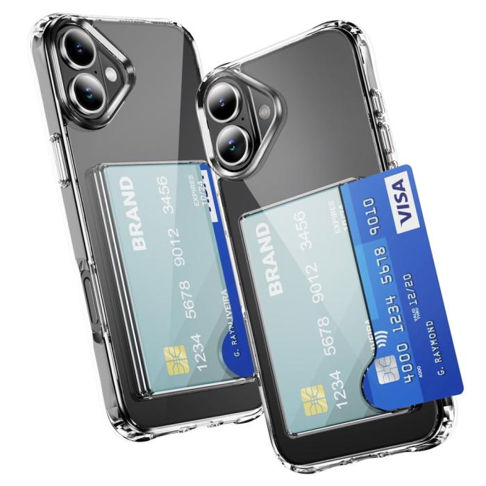 Bild 3, iPhone 16 Skal Med Kortfack Shockproof TPU Transparent