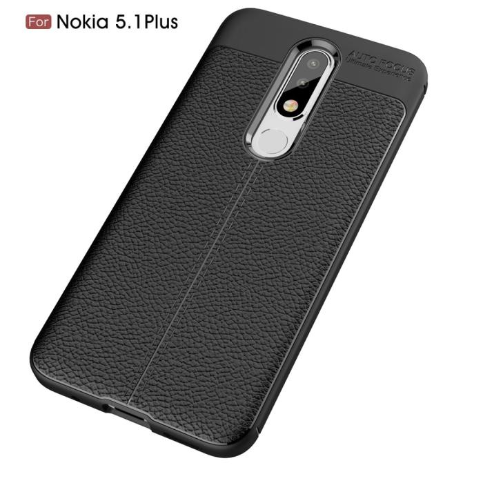 Bild 2, Nokia 5.1 Plus - Litchi läderskal - Svart