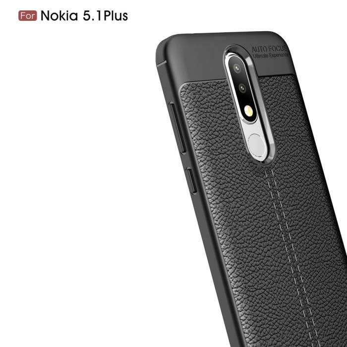 Bild 4, Nokia 5.1 Plus - Litchi läderskal - Svart