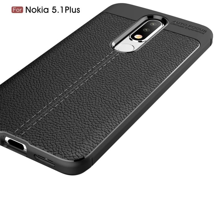 Bild 5, Nokia 5.1 Plus - Litchi läderskal - Svart