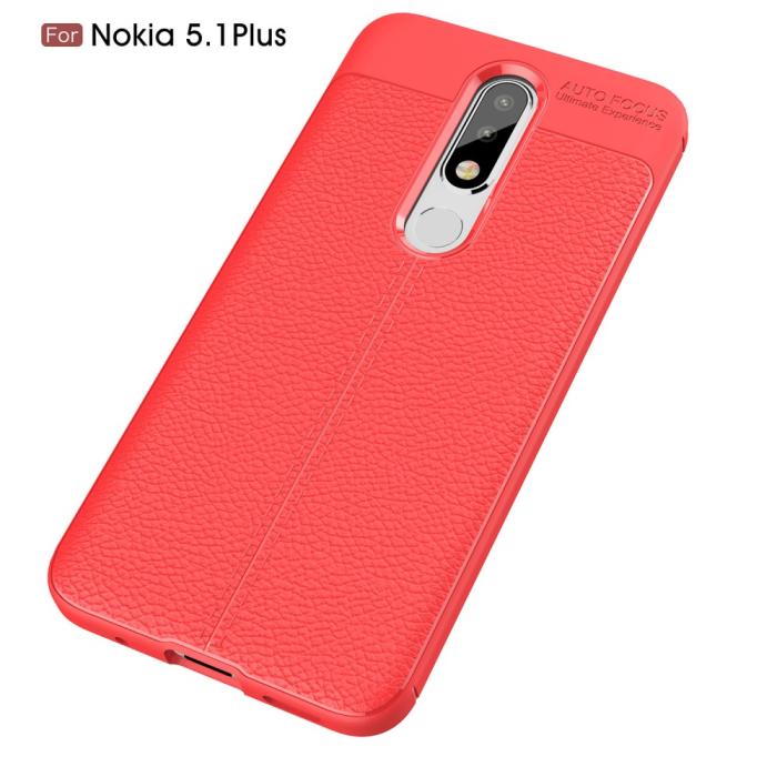 Bild 2, Nokia 5.1 Plus - Litchi läderskal - Röd