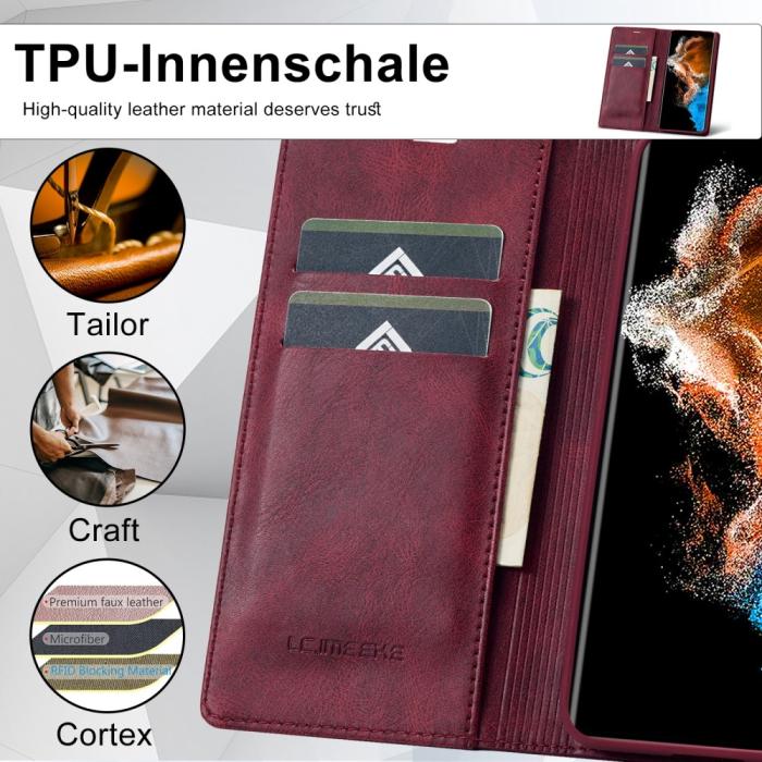 Bild 5, LC.IMEEKE Galaxy S23 Fodral Flip Läder Röd