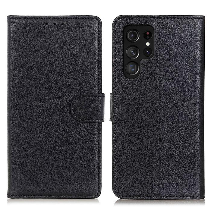Bild 1, Samsung Galaxy S22 Ultra Fodral Litchi Läder Svart