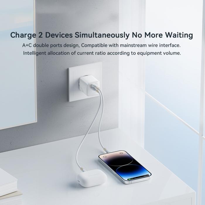 Bild 5, ESSAGER 33W GaN USB-C/USB-A Snabbladdare Vit