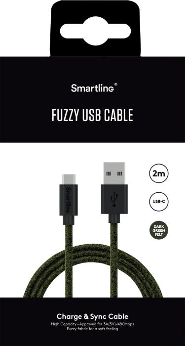 Bild 7, Smartline 2m 3A USB-C Fuzzy Laddningskabel Grön