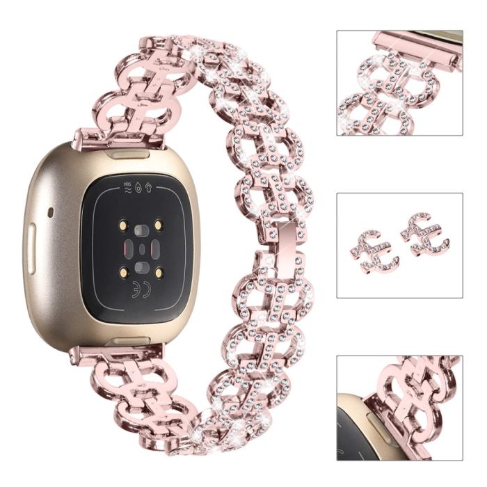 Bild 4, Fitbit Versa 4/Sense 2 Armband Metall Bling Rosa