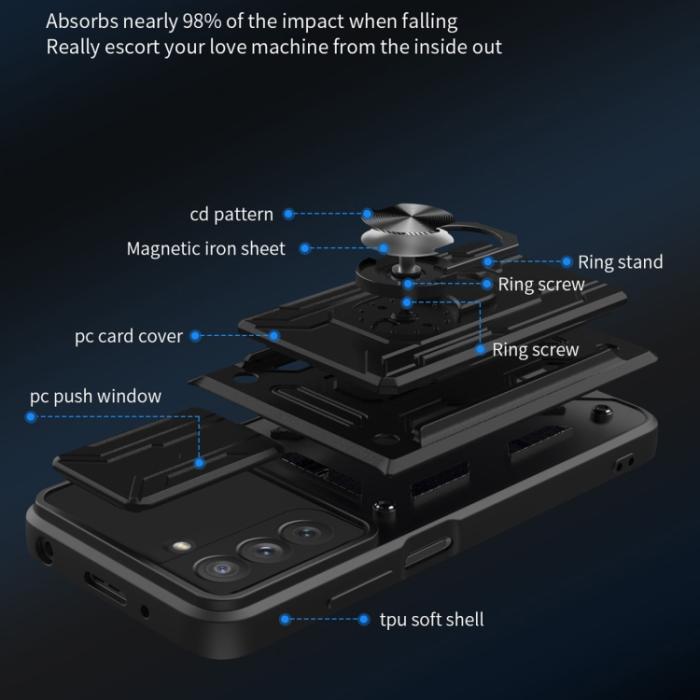 Bild 3, Samsung Galaxy S21 FE Skal Camshield Hybrid Ring Grå