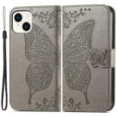 iPhone 15 Plus Fodral Med Fj&auml;ril Tryck Gr&aring;