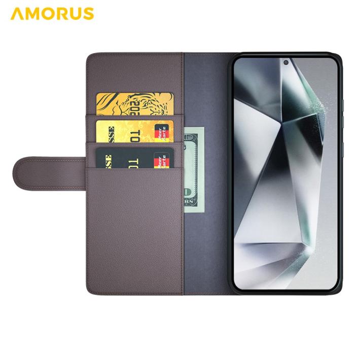 Bild 2, AMORUS Samsung Galaxy S26 Ultra Fodral Äkta Läder Brun