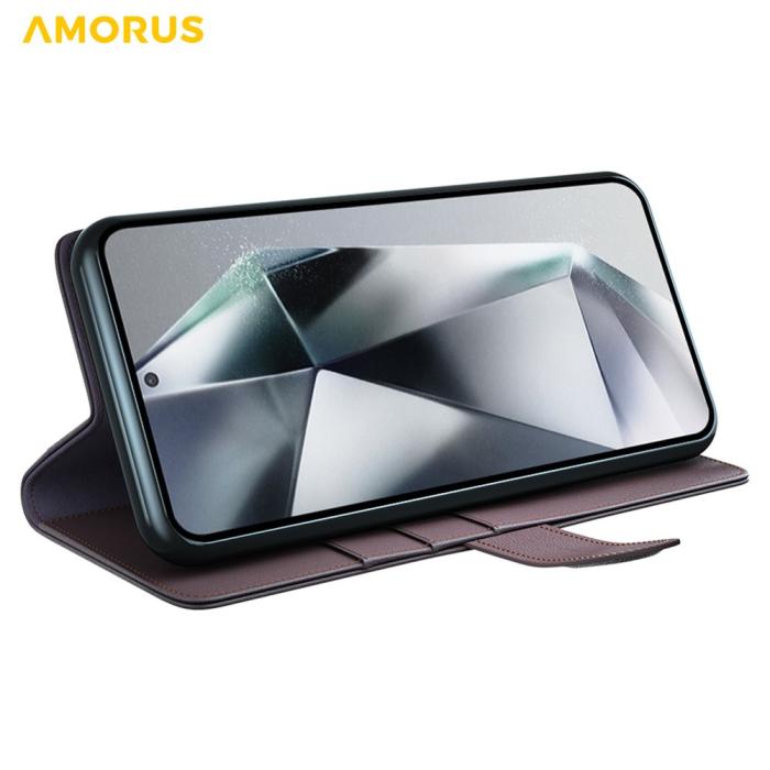 Bild 3, AMORUS Samsung Galaxy S26 Ultra Fodral Äkta Läder Brun