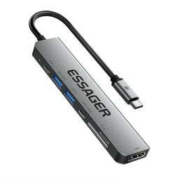 ESSAGER USB-C Hub 60W PD 7-Port Grå