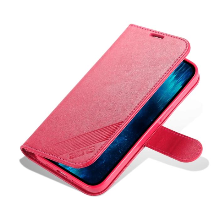 Bild 5, AZNS iPhone 14 Pro Fodral Läder Röd/Rosa