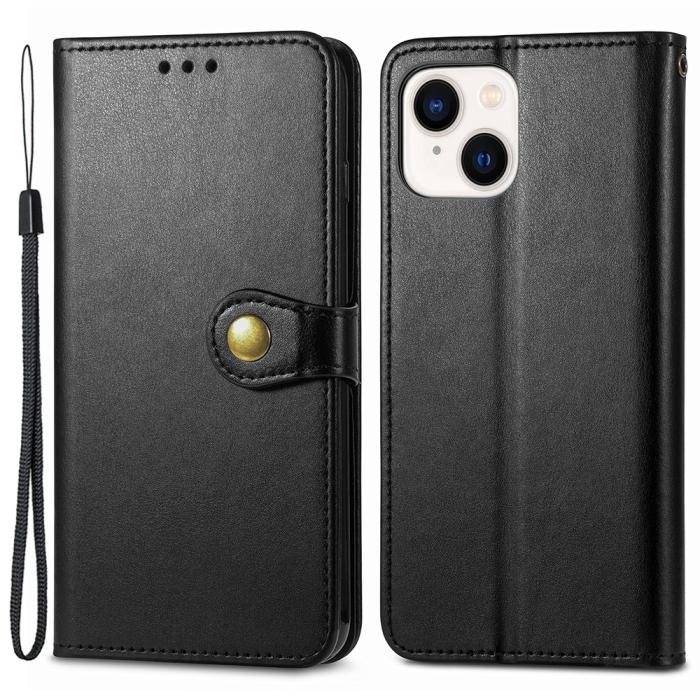 Bild 1, iPhone 15 Plus Fodral Läder Magnetisk Mässing Svart