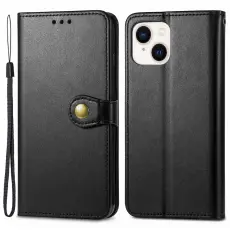 iPhone 15 Plus Fodral L&auml;der Magnetisk M&auml;ssing Svart