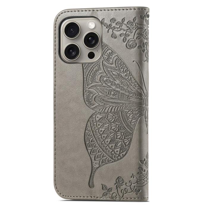 Bild 6, iPhone 16 Pro Max Fodral Med Fjäril Tryck Grå