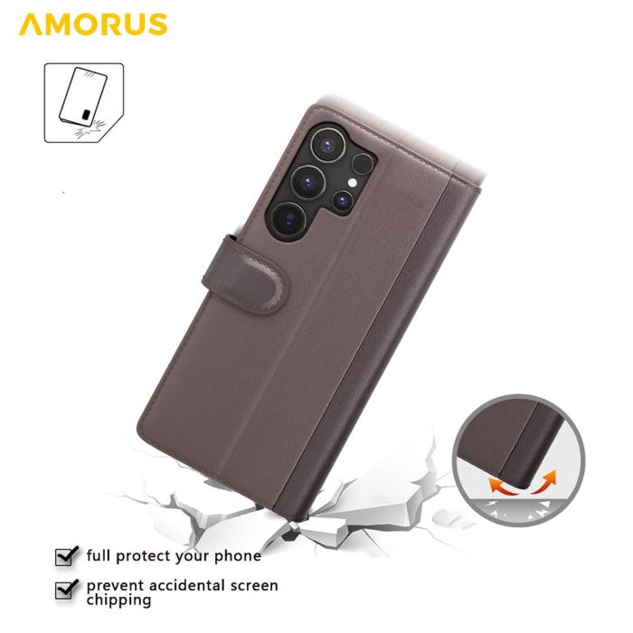 Bild 4, AMORUS Samsung Galaxy S26 Ultra Fodral Äkta Läder Brun