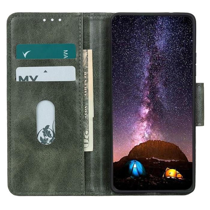 Bild 2, Galaxy A14 4G/5G Fodral Split Läder Crazy Horse Svartgrön