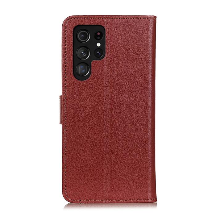 Bild 3, Samsung Galaxy S22 Ultra Fodral Litchi Läder Brun