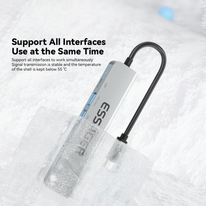 Bild 5, ESSAGER USB-C Hub 60W PD 7-Port Grå