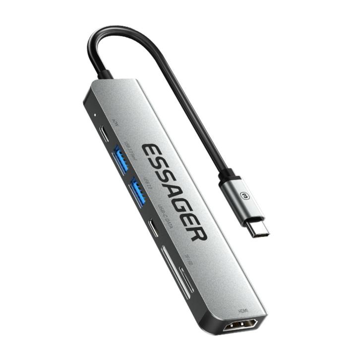 Bild 6, ESSAGER USB-C Hub 60W PD 7-Port Grå