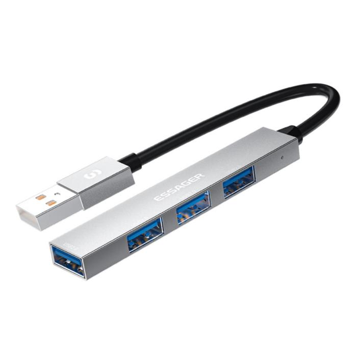 Bild 1, ESSAGER USB-A Hub 4x USB-A 2.0 Portar Aluminium Silver