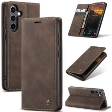 CASEME Galaxy S25 Fodral Flip Retro L&auml;der M&ouml;rk Brun