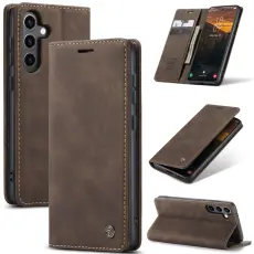 CASEME Galaxy S25 Fodral Flip Retro L&auml;der M&ouml;rk Brun