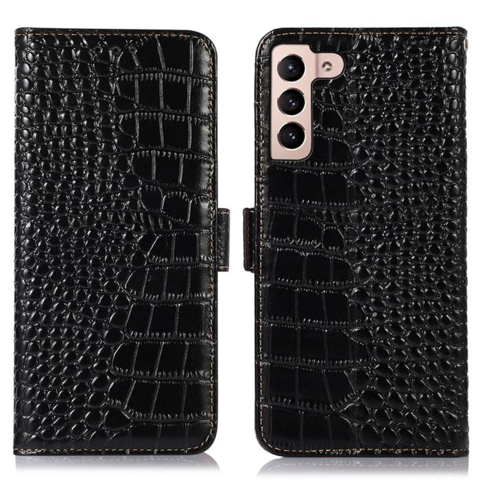 Bild 1, Samsung Galaxy S23 Fodral Äkta Läder Krokodil Textur Svart