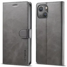 LC.IMEEKE iPhone 15 Plus Fodral L&auml;der Gr&aring;
