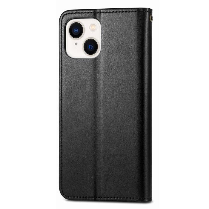 Bild 6, iPhone 15 Plus Fodral Läder Magnetisk Mässing Svart