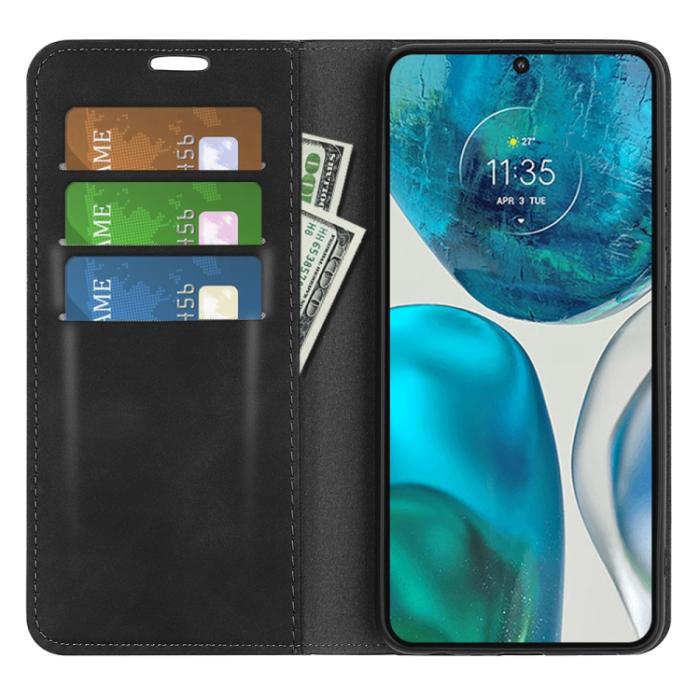 Bild 4, Motorola Moto G52/G82 Fodral Flip Retro Läder Svart