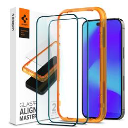 Spigen iPhone 14 Pro Max 2-PACK ALM Heltäckande Skärmskydd Härdat Glas