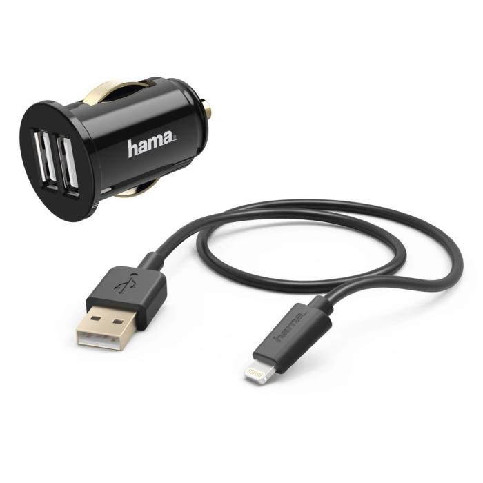 Bild 1, HAMA Dubbel-USB-A Billaddare 150cm - Svart