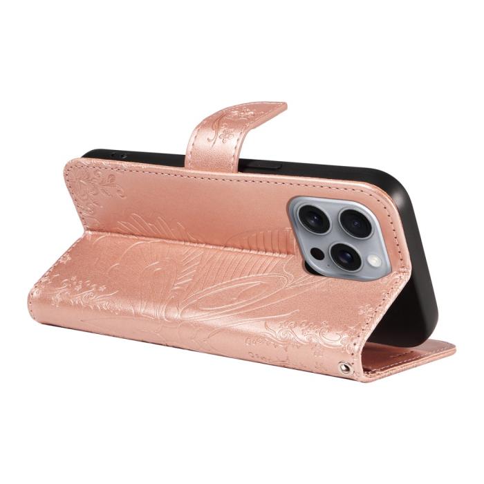 Bild 5, iPhone 16 Pro Max Fodral Fjäril Tryck Roséguld