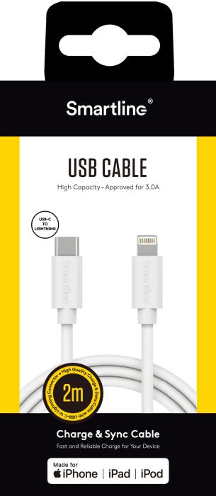 Bild 5, Smartline 2m USB-C - Lightning MFi Laddningskabel Vit