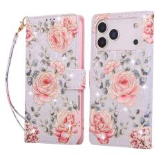 iPhone 17 Pro Fodral RFID L&auml;der Rosa Blommor