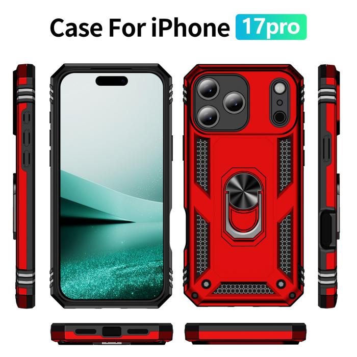 Bild 5, iPhone 17 Pro Skal Shockproof Hybrid Ring Röd