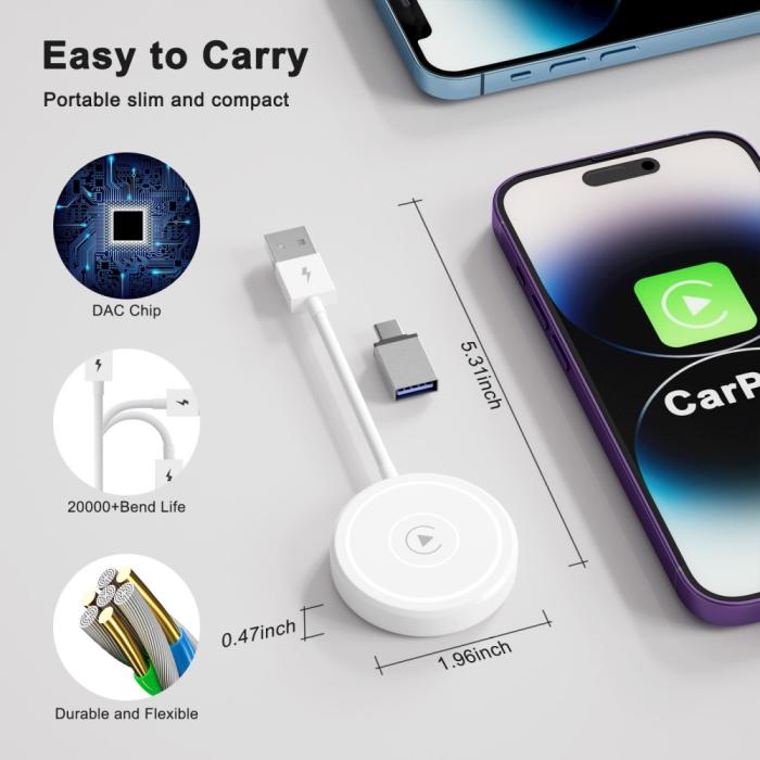 Bild 6, Trådlös CarPlay Adapter För Trådbundna CarPlay Bilar Vit